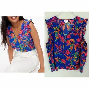 J.CREW FACTORY Sleeveless ruffle top in Neon Tropical Print BR770